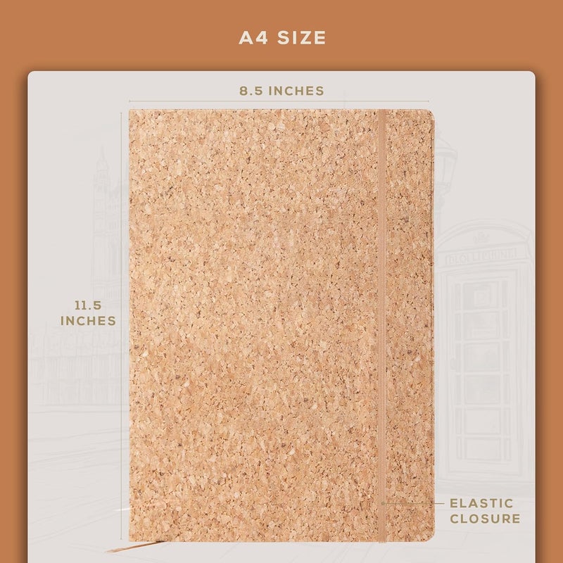 Beechmore Books دفتر رسم A4 – 8.5x11 جلد نباتي فاخر كبير مع 156 صفحة سميكة 160gsm بيج كريم مثقبة، دفتر رسم فارغ، مع صندوق هدايا، جيب خلفي، علامة مرجعية من الشريط - Image 4